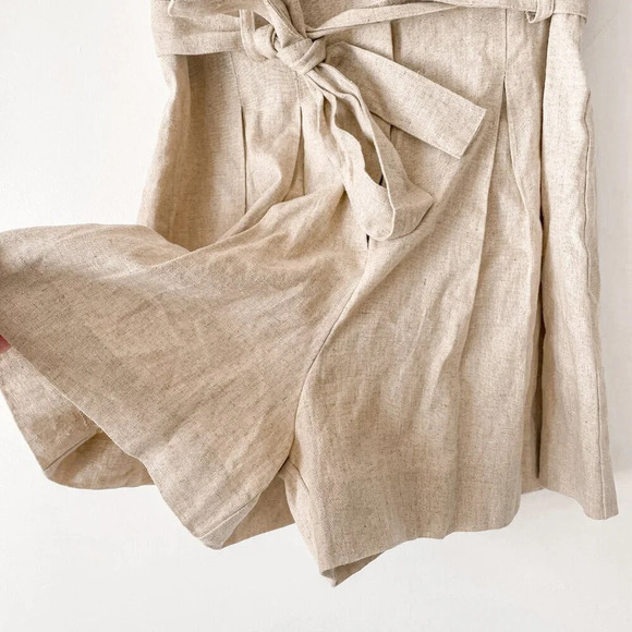 Zara Linen Blend Tie Waist Belted Shorts Light Beige Oatmeal NWT Size Small - Picture 4 of 9